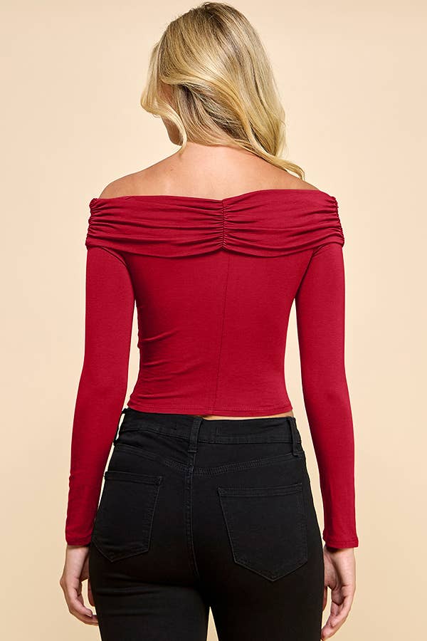 Off The Shoulder Zip Front Top