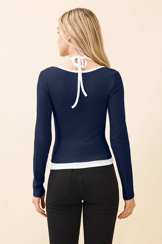 Two Tone Halter Long Sleeve