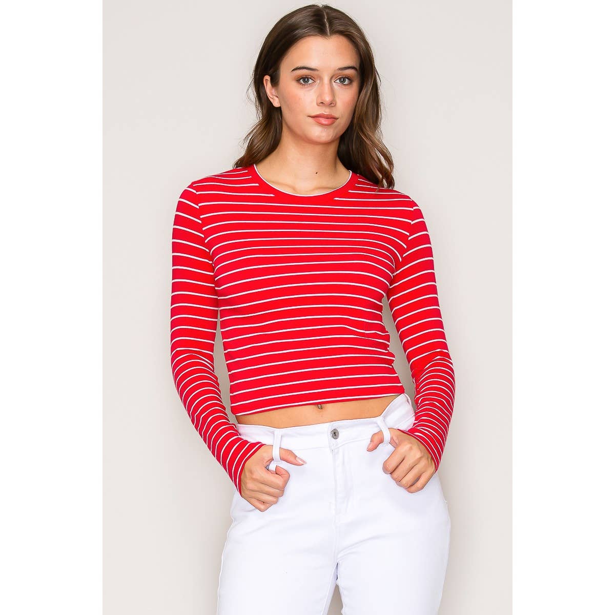 Crew Neck Striped Long Sleeve