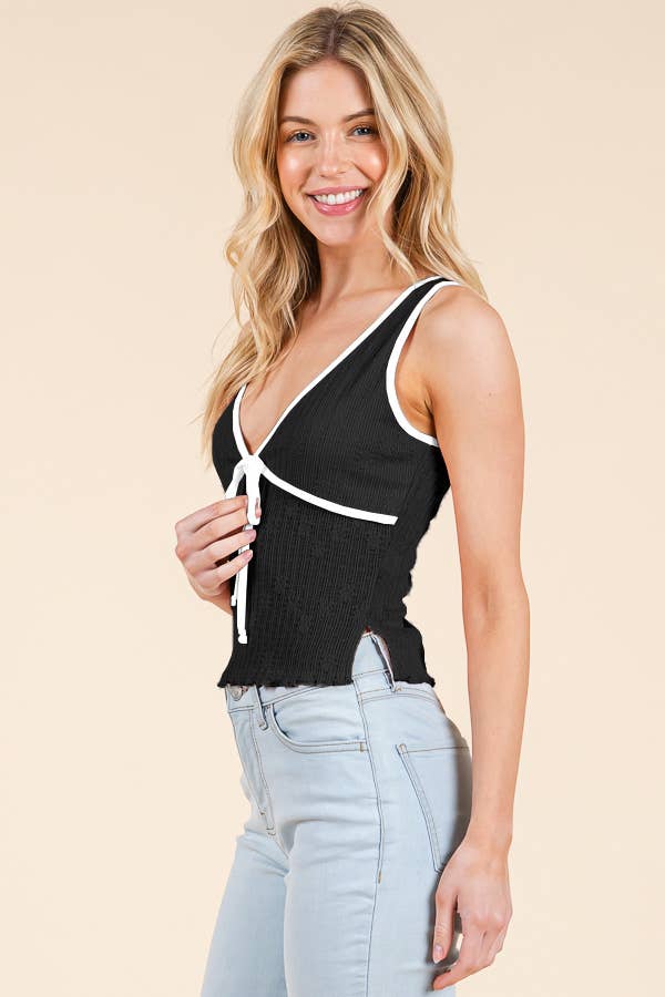Contrast Binging Lace Tank