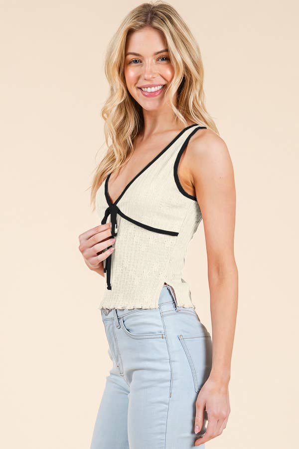 Contrast Binging Lace Tank