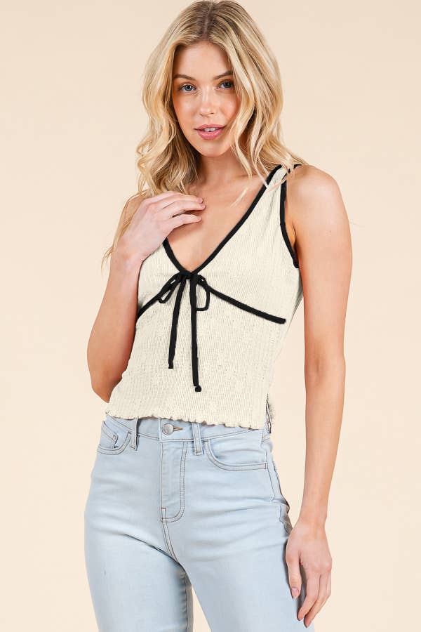 Contrast Binging Lace Tank