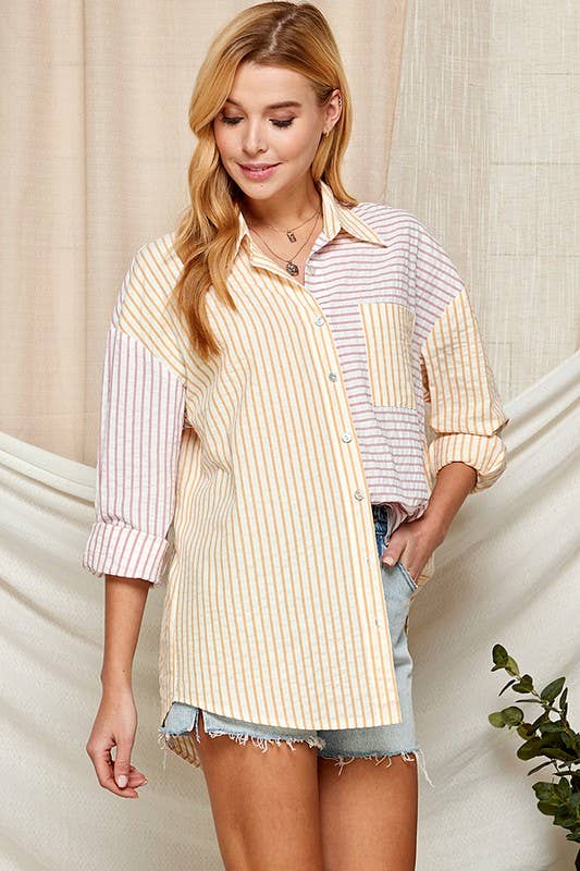 Mixed Stripe Button Down