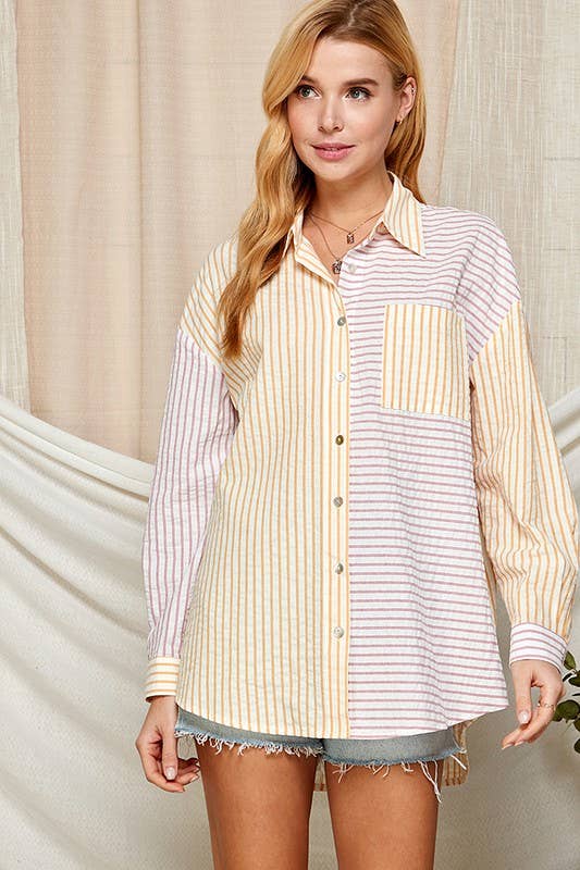 Mixed Stripe Button Down