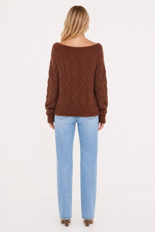 Cable Knit Wide Neck Sweater