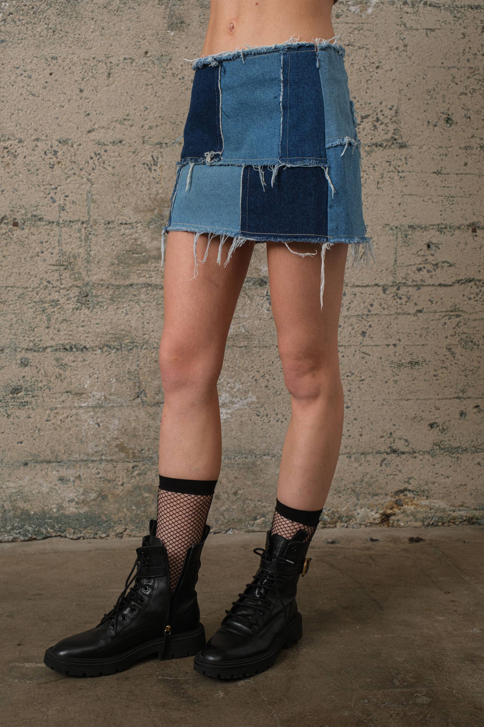 Multi-Denim Mini Skirt