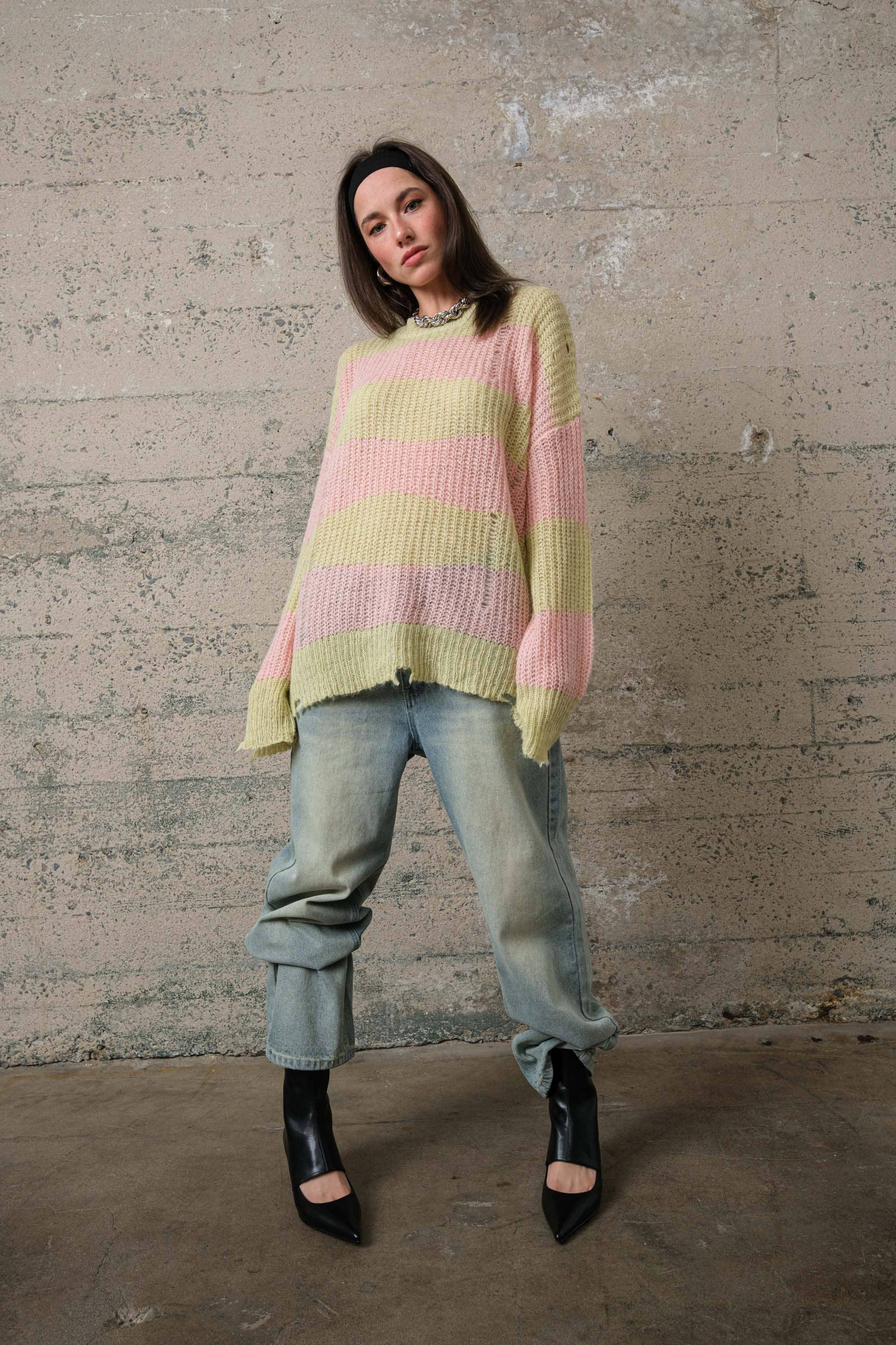 Distressed Stripe Sweater