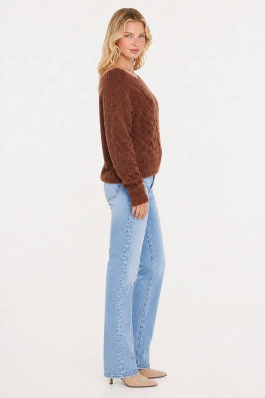 Cable Knit Wide Neck Sweater