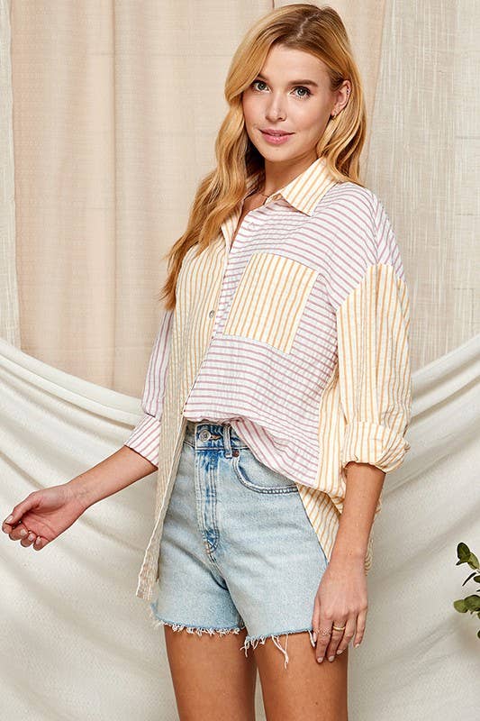 Mixed Stripe Button Down