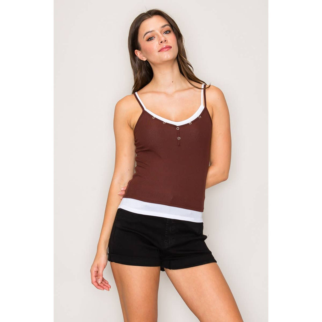 Henley Cami Top with Contrast Layered Detail