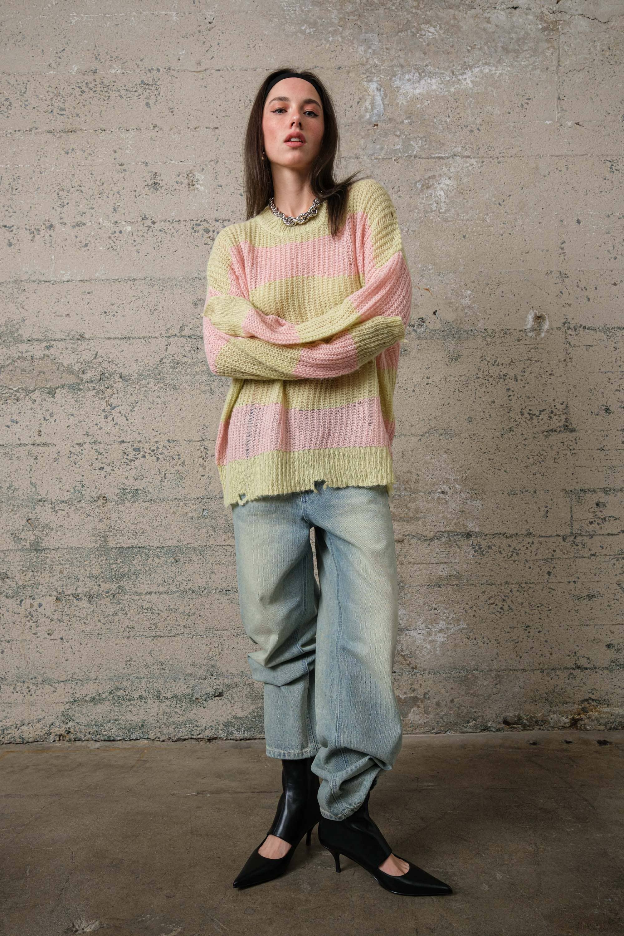 Distressed Stripe Sweater