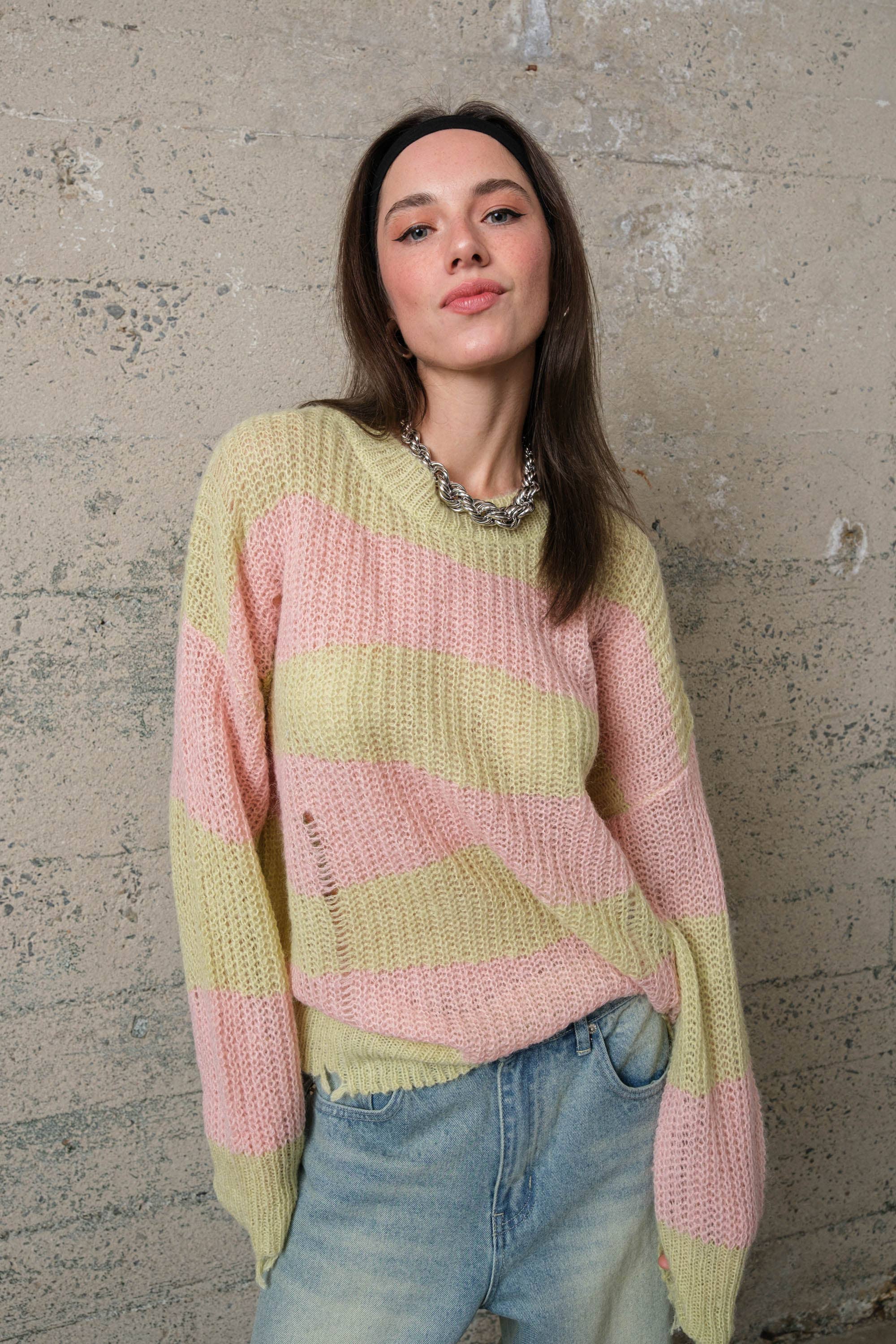 Distressed Stripe Sweater