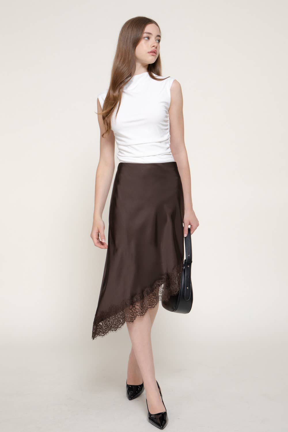 Asymmetrical Satin Midi Skirt