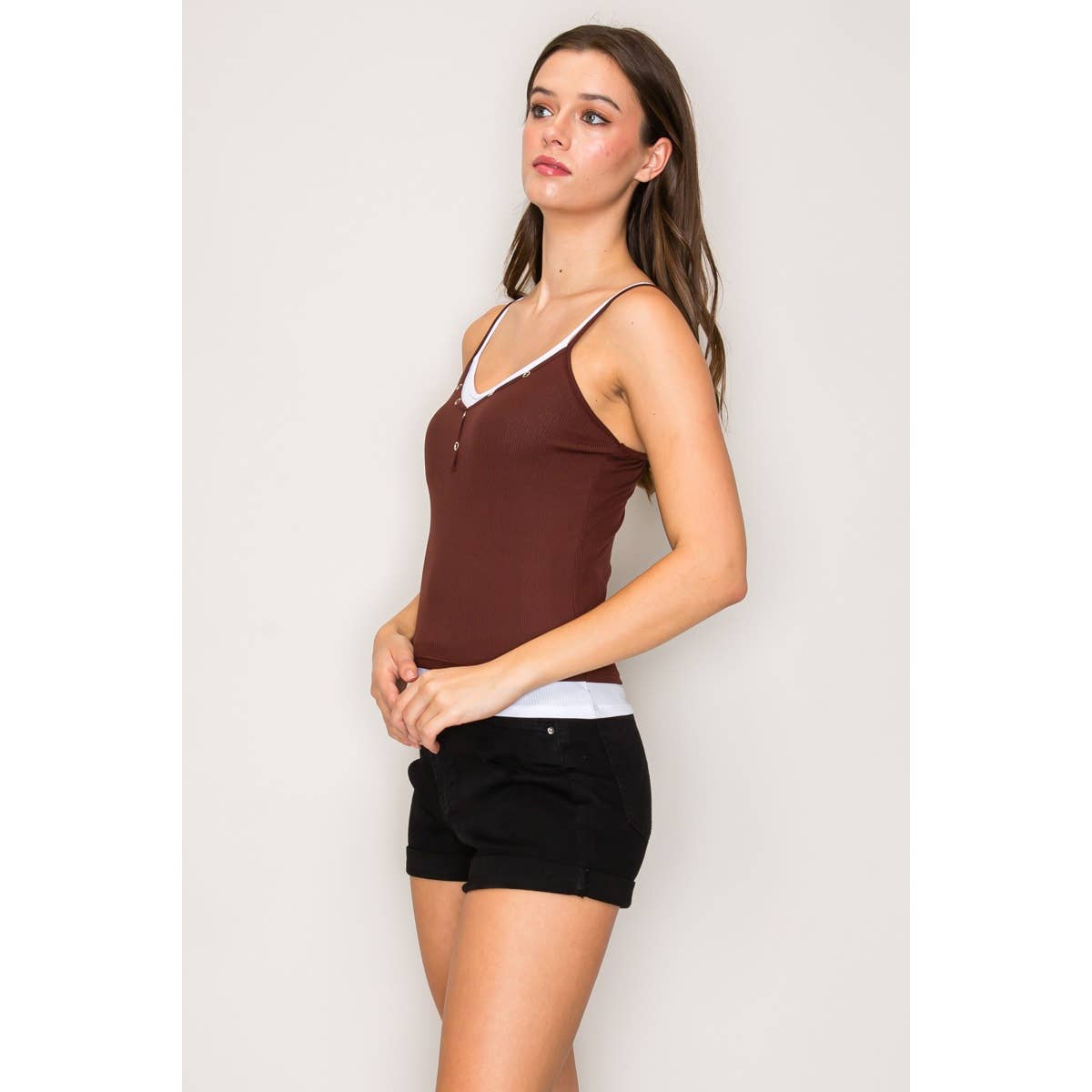 Henley Cami Top with Contrast Layered Detail