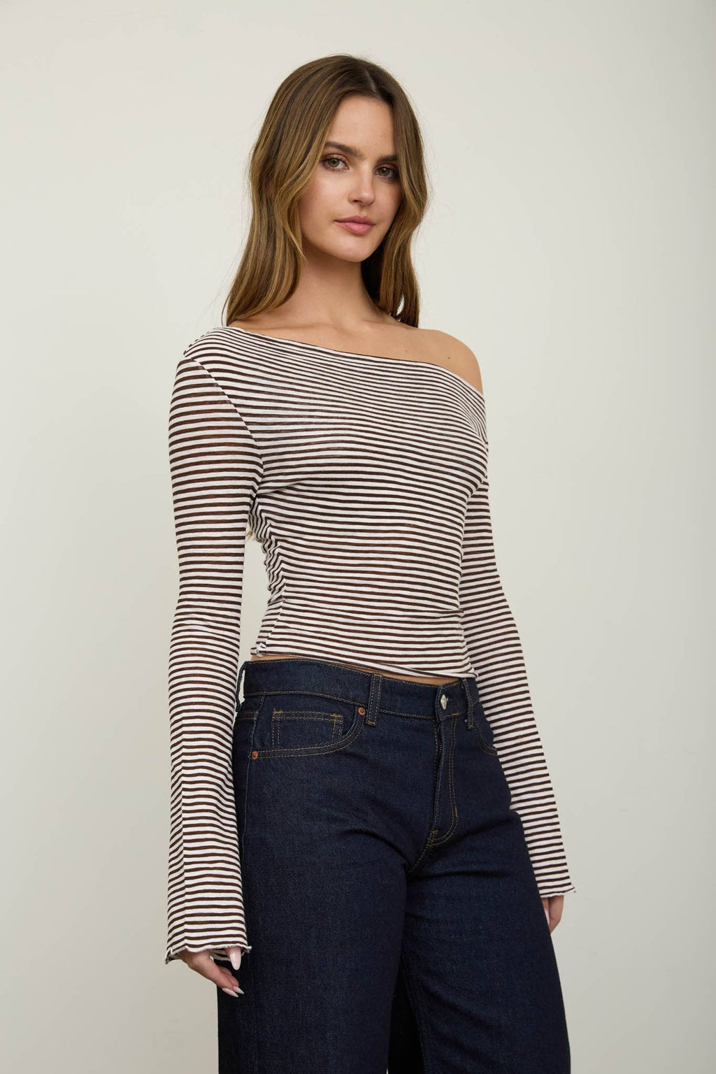 Stripe One Shoulder Long Sleeve
