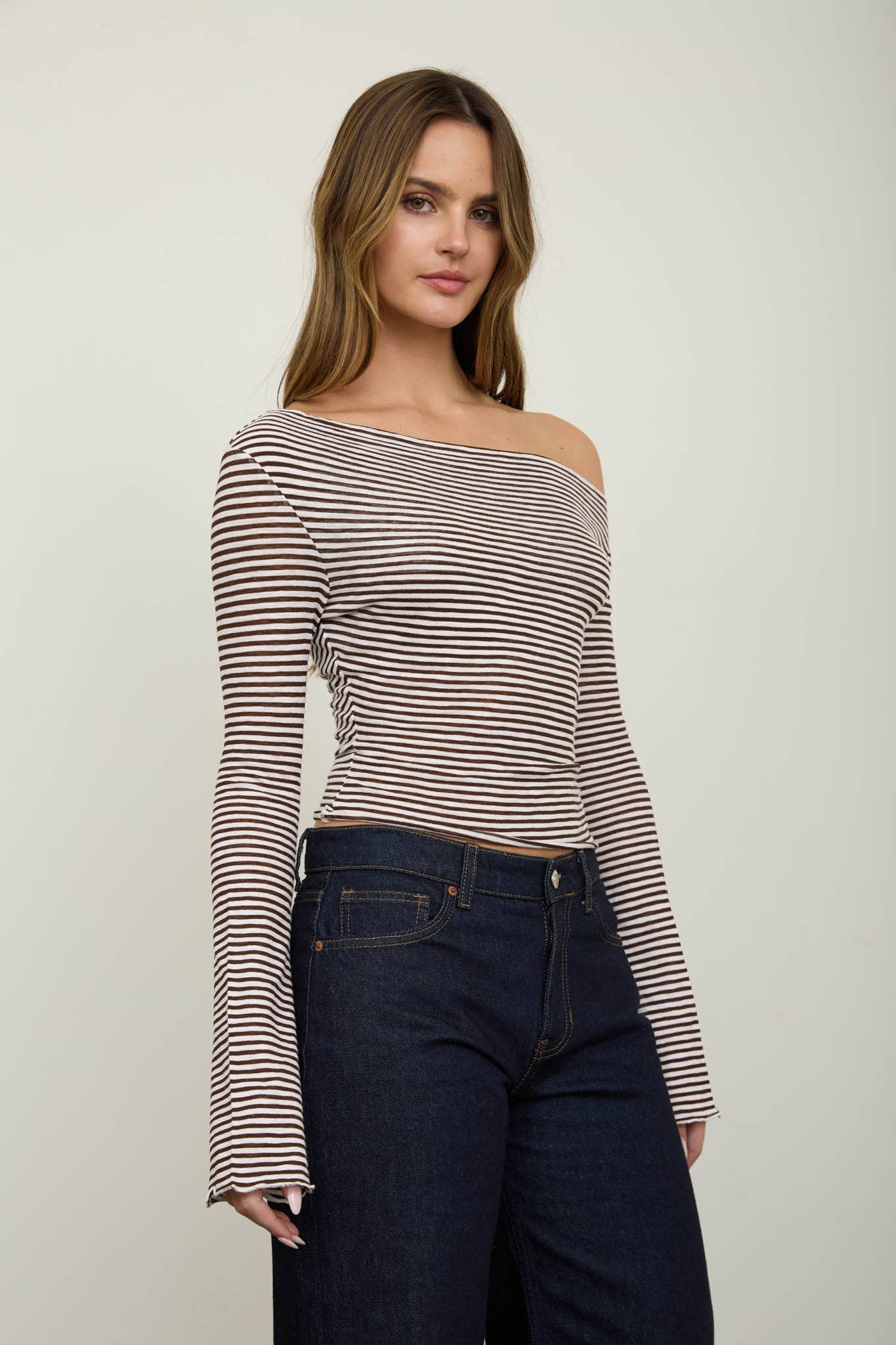Stripe One Shoulder Long Sleeve