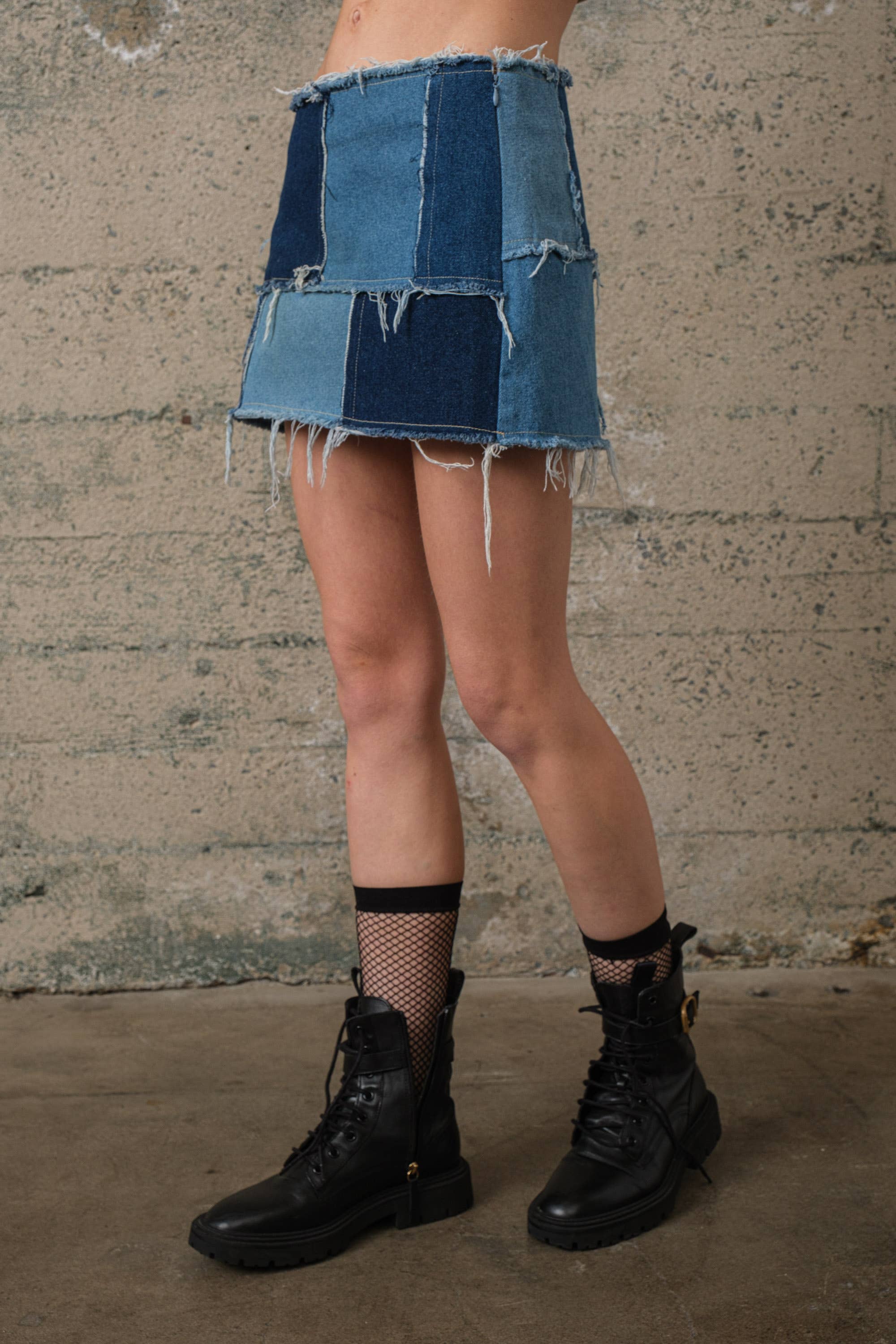 Multi-Denim Mini Skirt