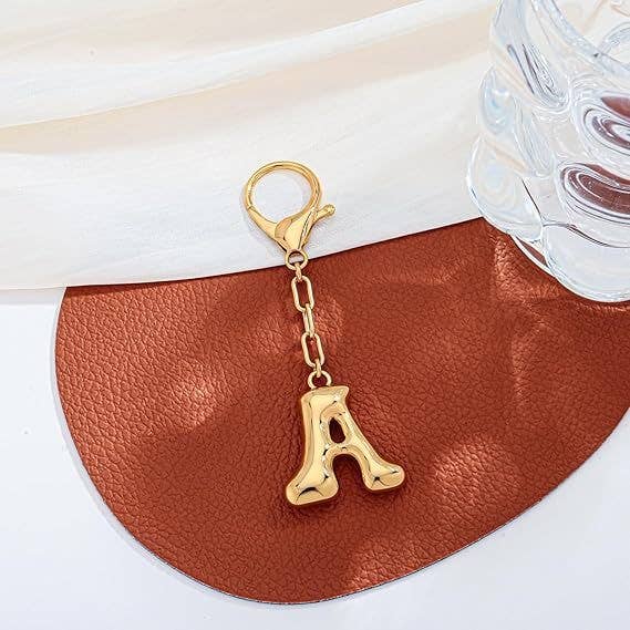 Bubble Letter Monogram Bag Charm Key Chain