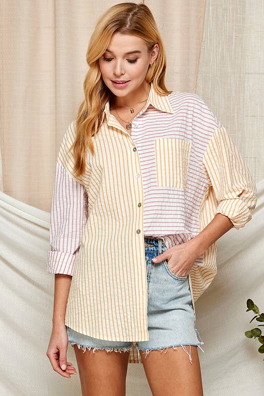 Mixed Stripe Button Down