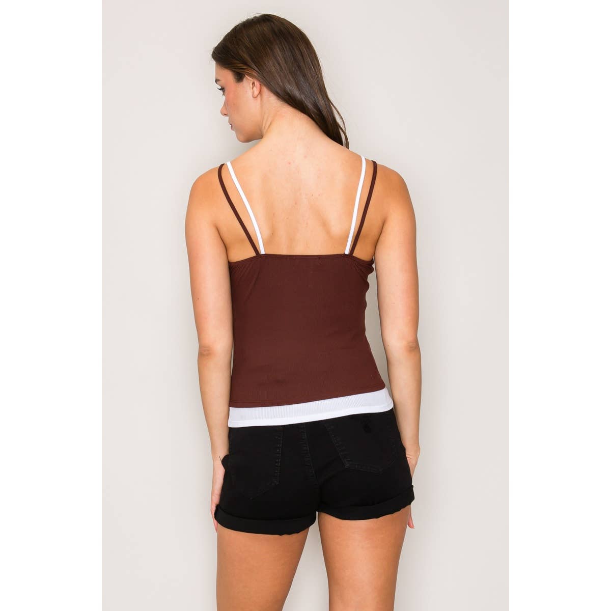 Henley Cami Top with Contrast Layered Detail