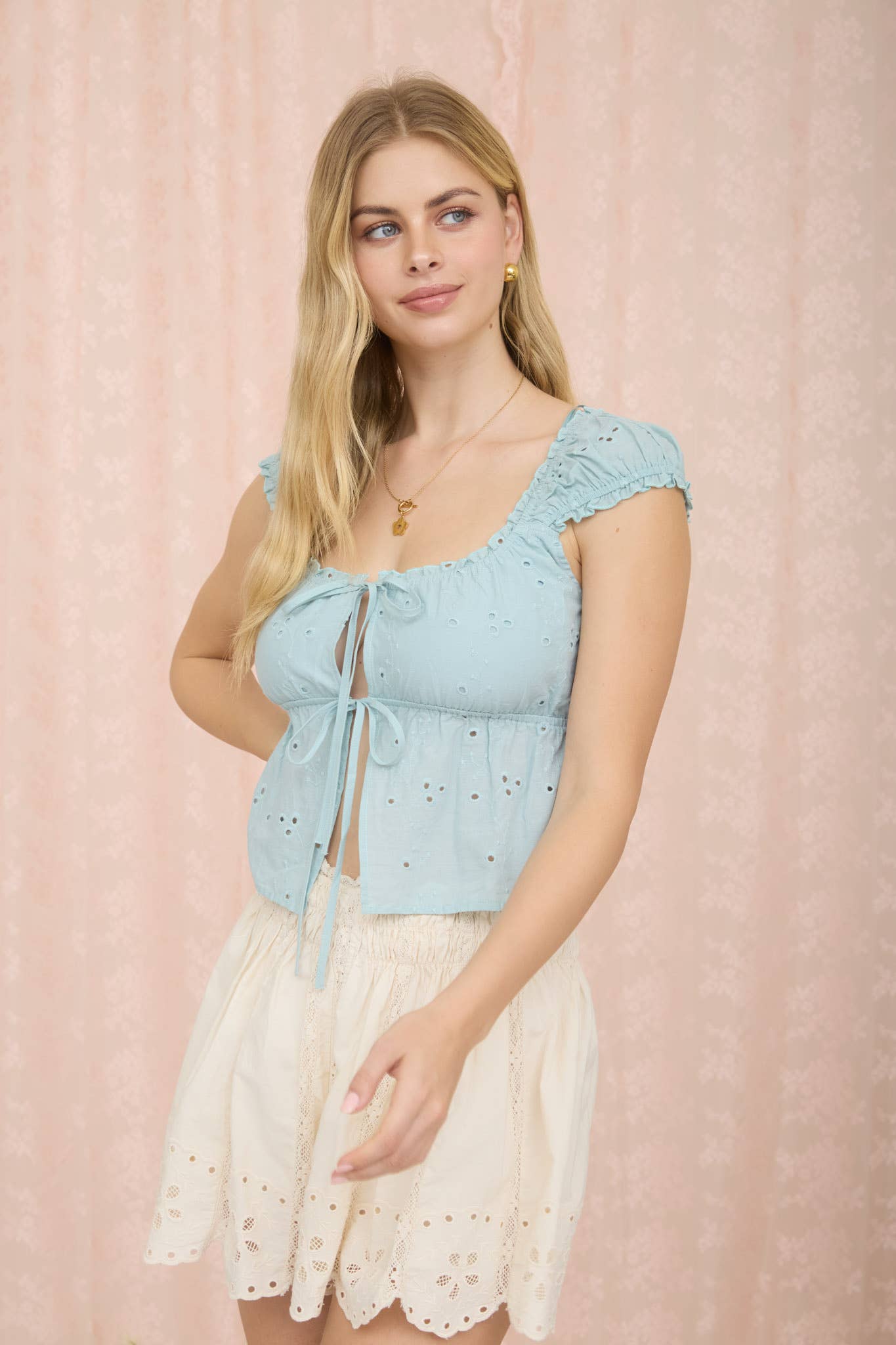 Tie Front Embroidered Top