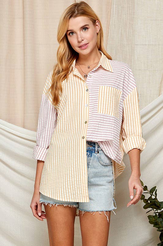 Mixed Stripe Button Down