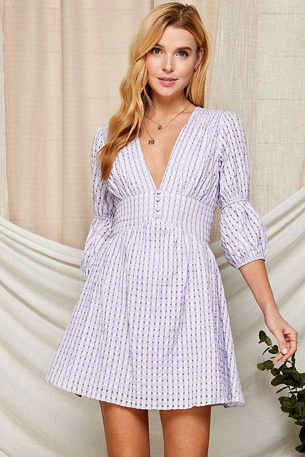 V-Neck Dress with Puffy Sleeves