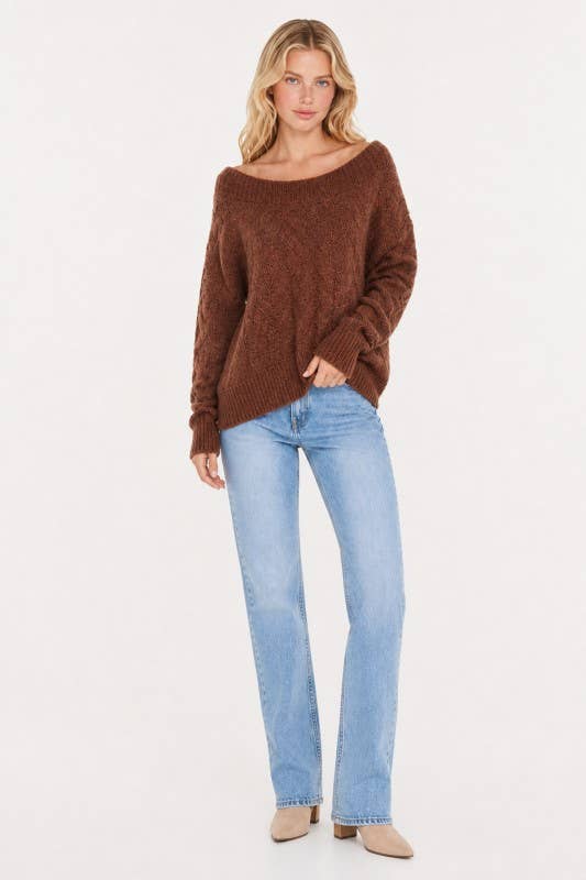 Cable Knit Wide Neck Sweater
