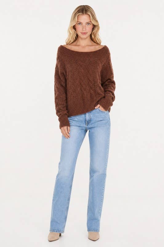 Cable Knit Wide Neck Sweater