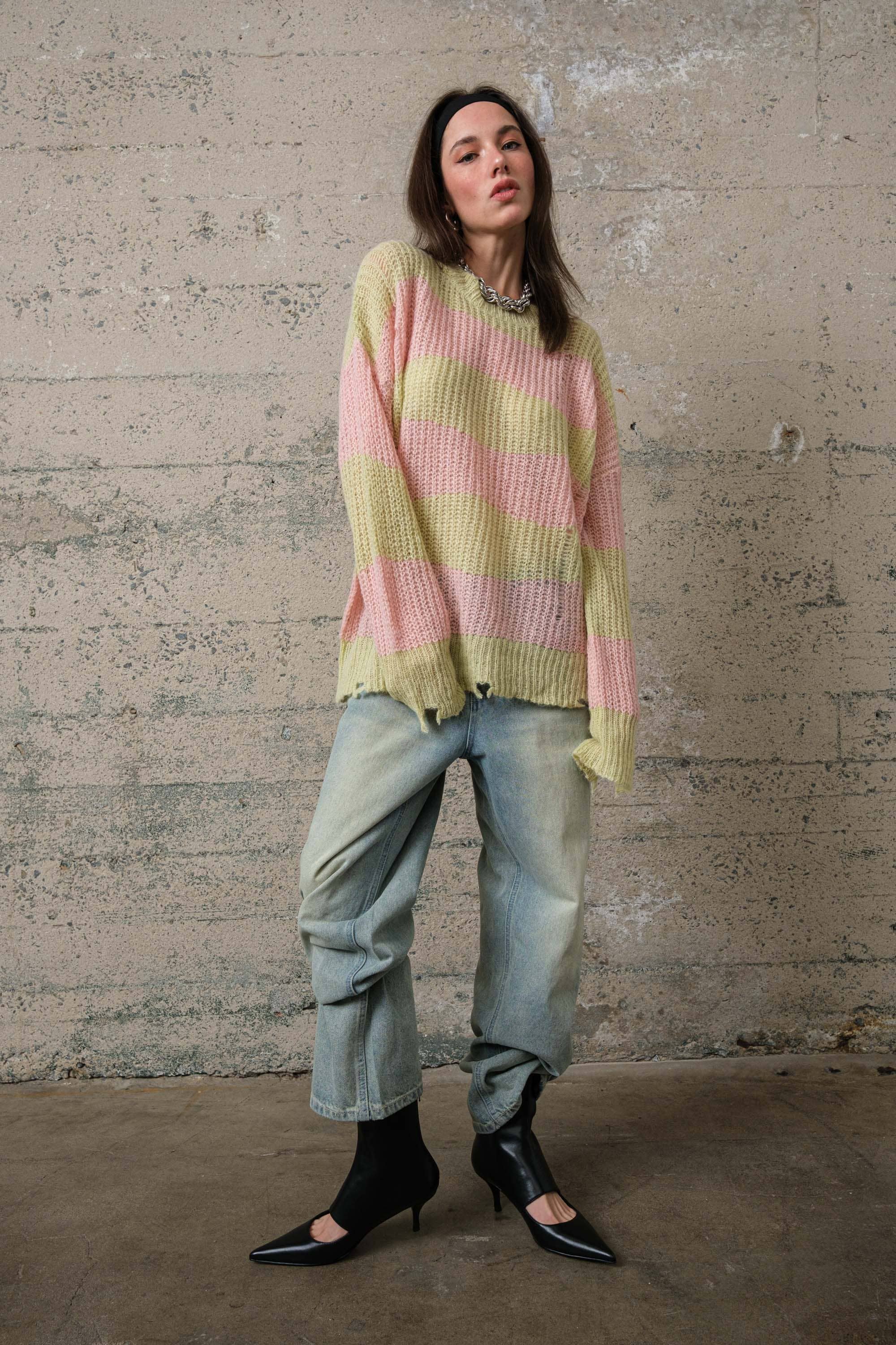 Distressed Stripe Sweater