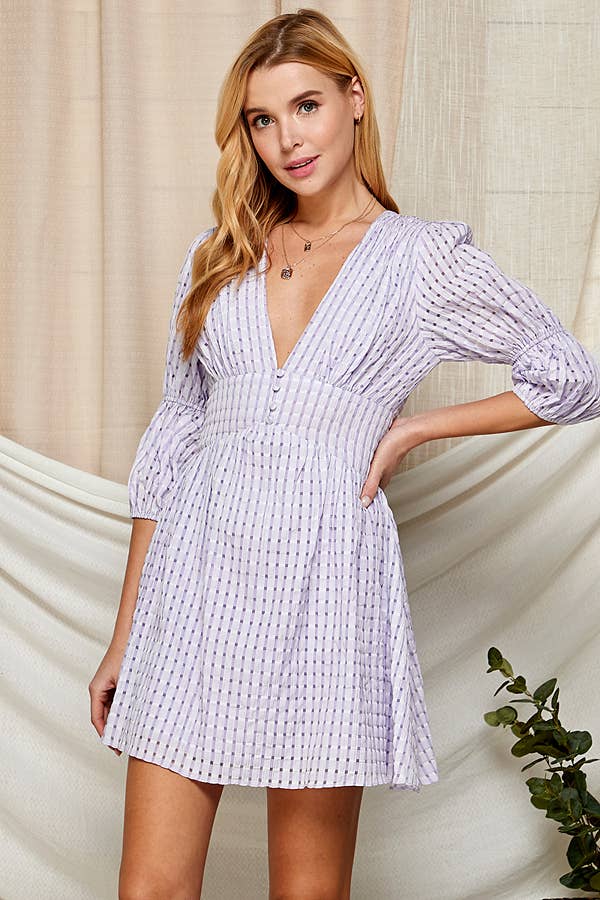 Outdoor Chic Deep V-Neck Dress with Puffy Sleeves 5184IMD