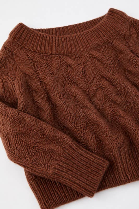 Cable Knit Wide Neck Sweater