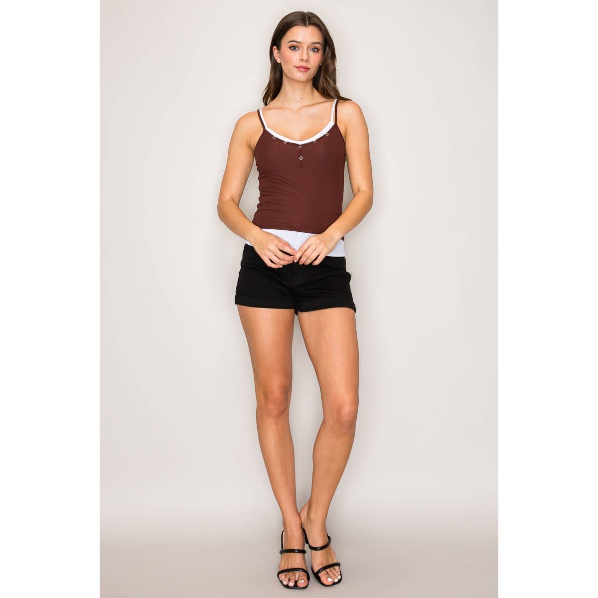 Henley Cami Top with Contrast Layered Detail