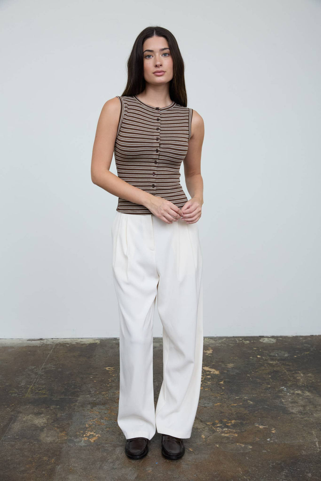 Striped Sleeveless Button Down