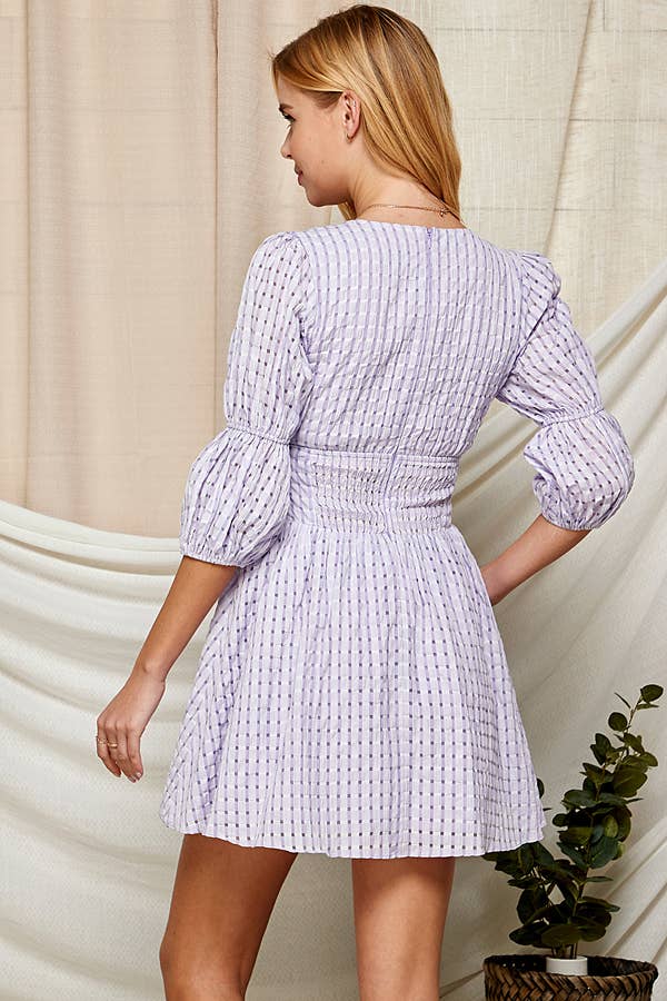 V-Neck Dress with Puffy Sleeves